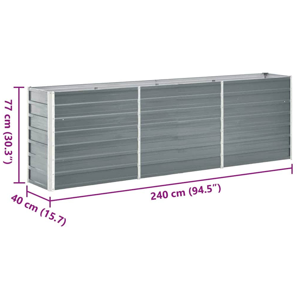 vidaXL Grey Galvanised Steel Raised Garden Bed 77 x 240 x 40cm Image 6