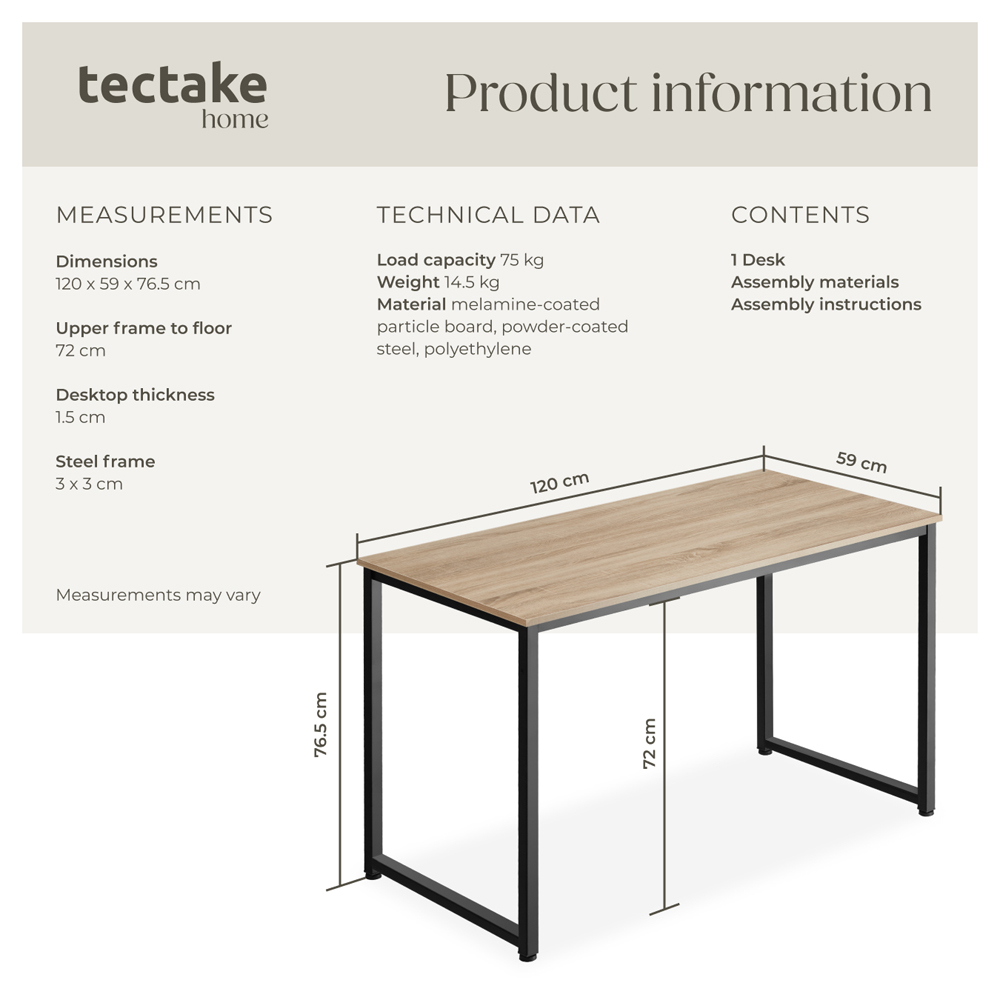 Tectake Flint Wood Light Study Desk Oak Sonoma 120cm Image 8