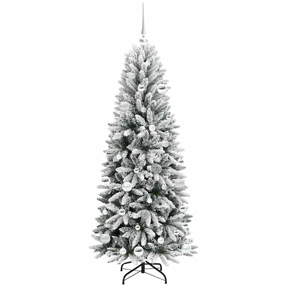 vidaXL Pre-Lit Silver Baubles Artificial Snow Flocked Christmas Tree 5ft Image 4