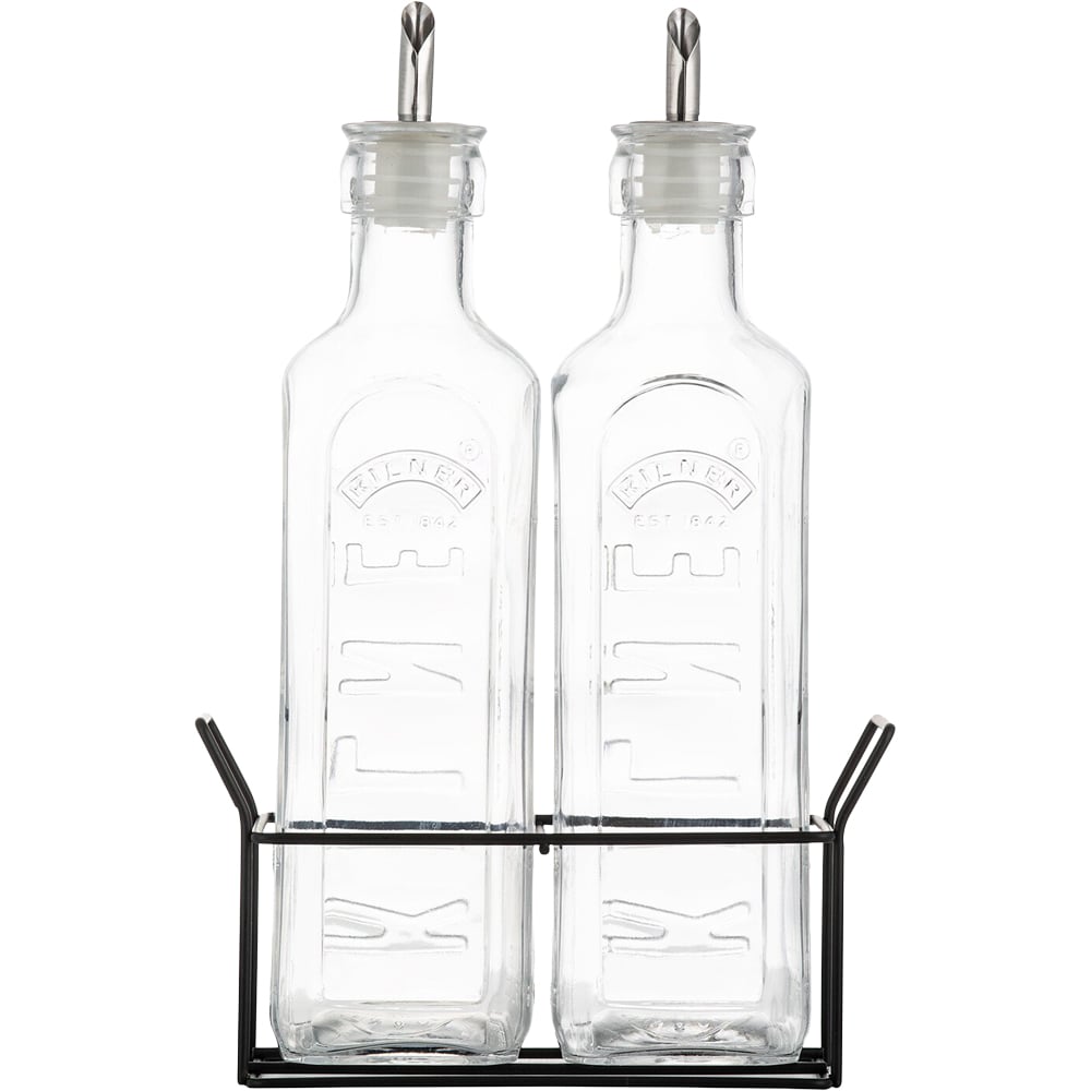 Set of 2 Oil Bottles with Metal Rack - Clear Image 1