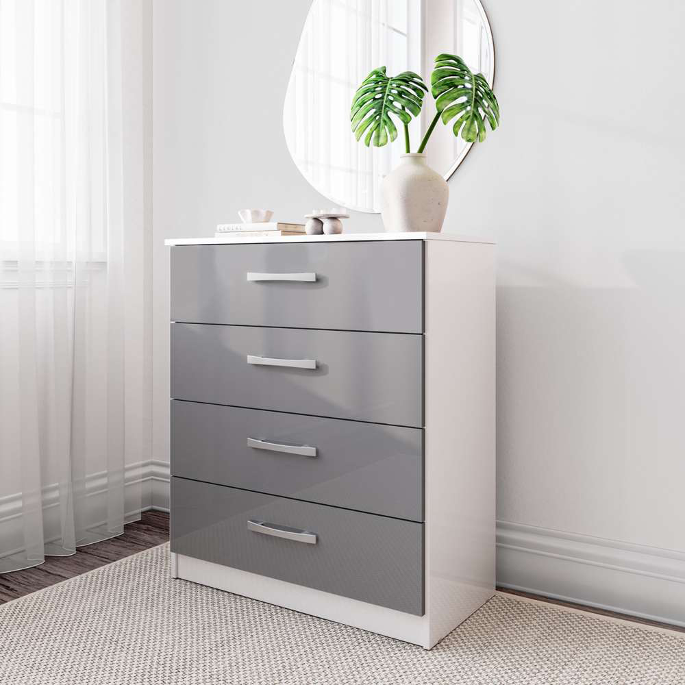 Lynx 4 Drawer White and Grey Chest of Drawers Image 3