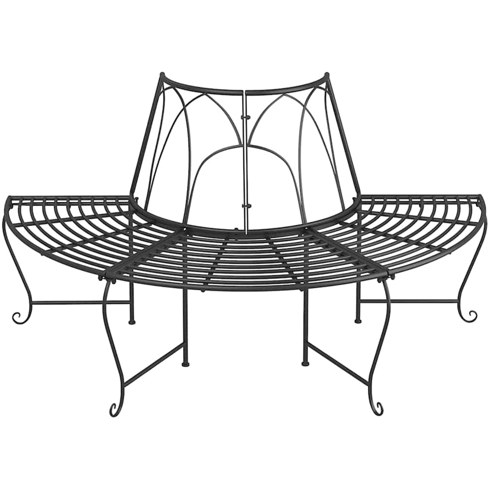 vidaXL 2 Piece Black Metal Decorative Half Round Circular Tree Bench Image 3
