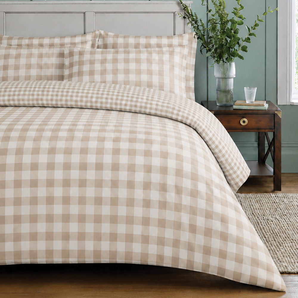 Sweet Dreams Single Wyndham Check Natural Duvet Cover Set Image 1