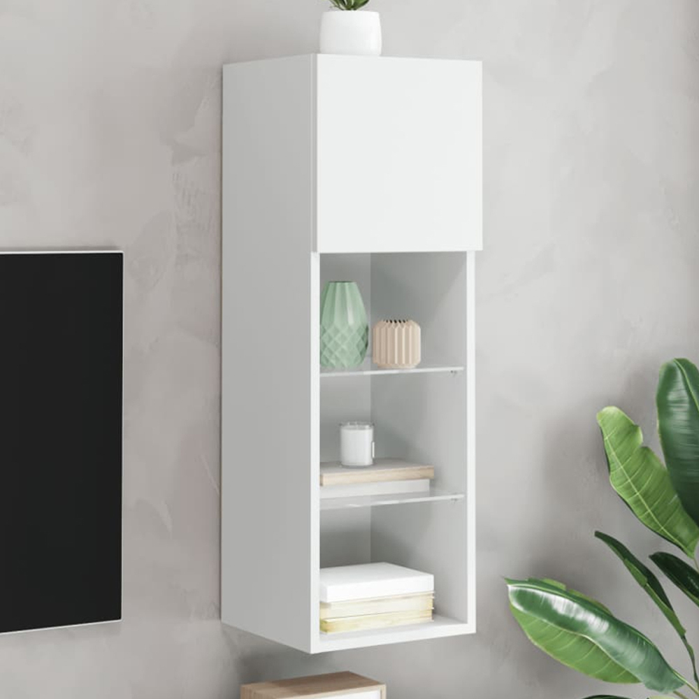 vidaXL Single Door 3 Shelf White TV Cabinet with LED Lights Image 1
