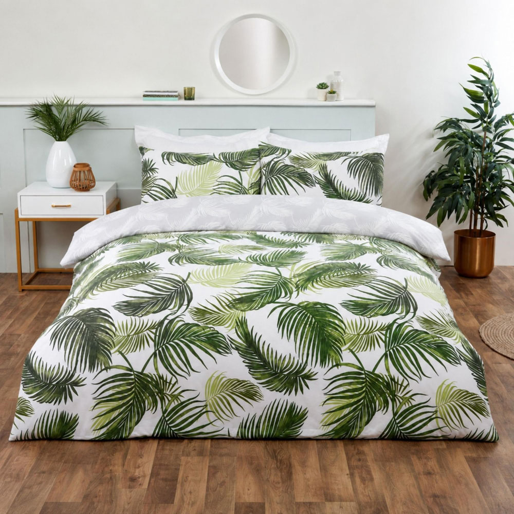 Smart Living Double Green Palm Print Reversible Duvet Cover Set Image 1