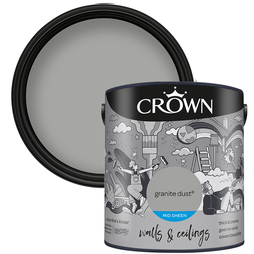 Crown Walls & Ceilings Granite Dust Mid Sheen Emulsion Paint 2.5L Image 1