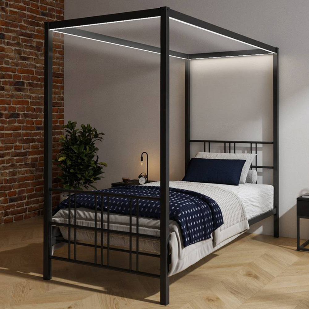 XR Living Fern Single Black 4 Poster Bed with White Soft Glow LED Light Image 1