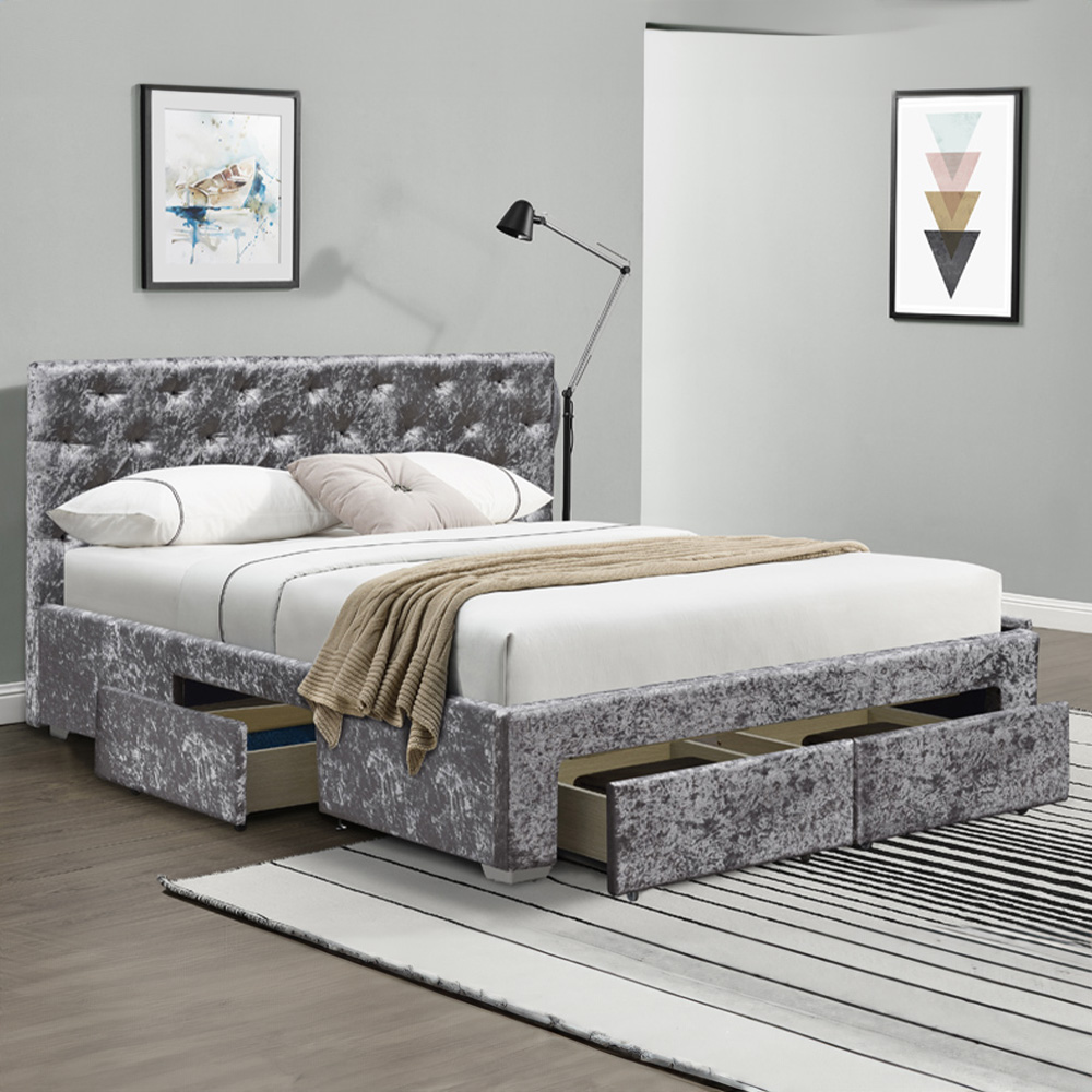 Brooklyn Silver Crushed Velvet 3 Piece Bedroom Furniture Set Image 2