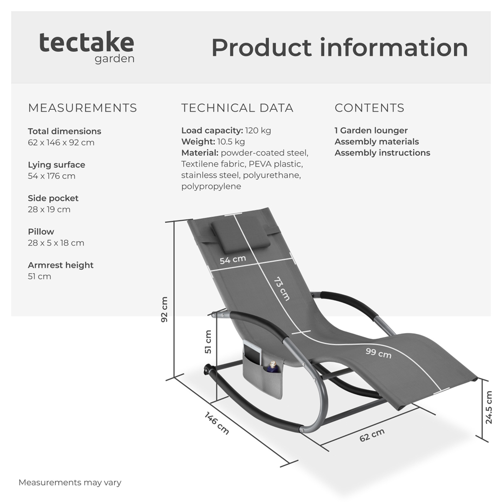 tectake Taya Grey Rocking Sun Lounger Image 9