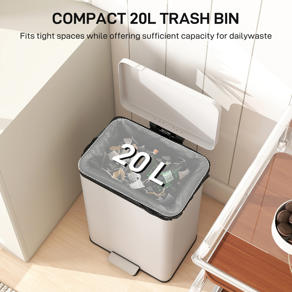 HOMCOM Cream Pedal Bin with Removable Inner Bucket and Soft-Close Lid 20L Image 4