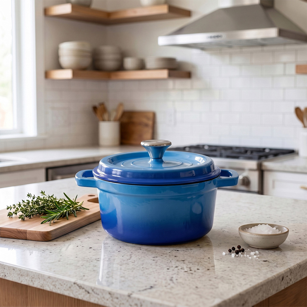 Living and Home Gradient Blue Enamelled Cast Iron Dutch Oven Pot 6L Image 2