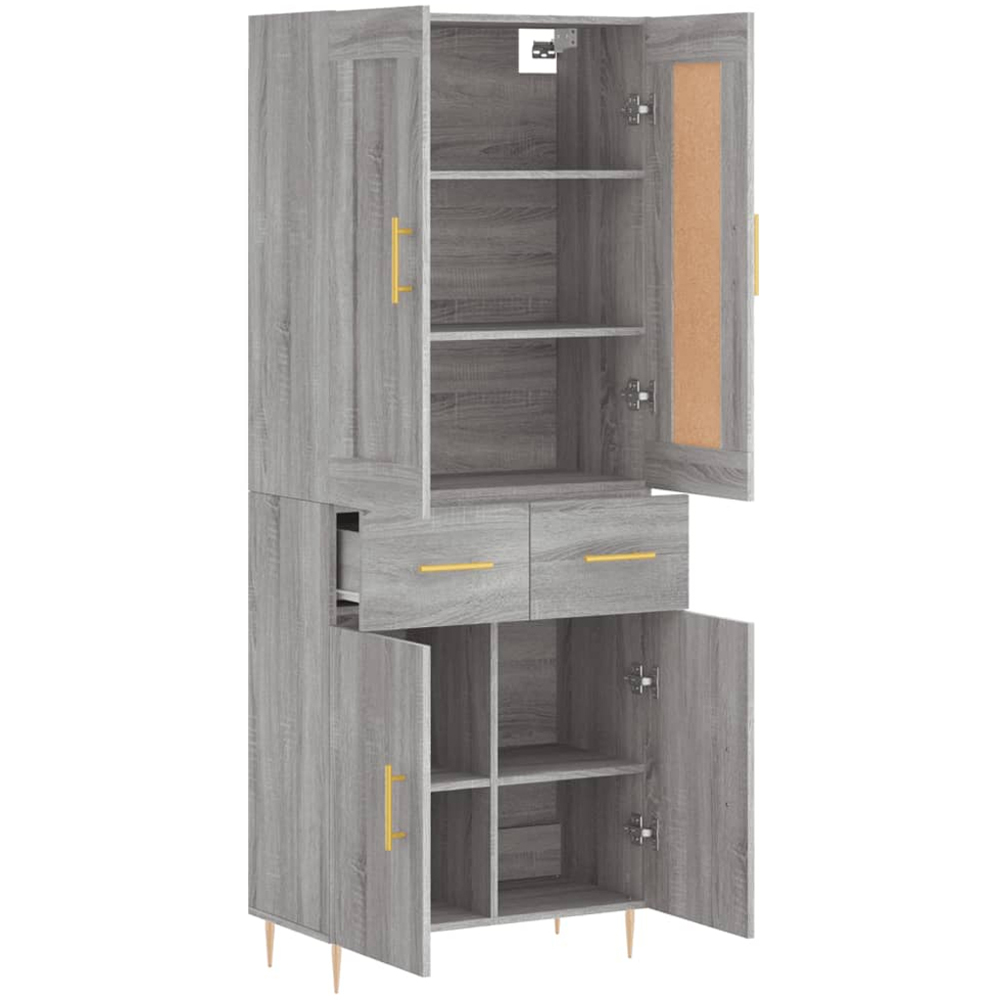 vidaXL 4 Door Grey Sonoma Highboard with Metal Handles and Legs Image 4