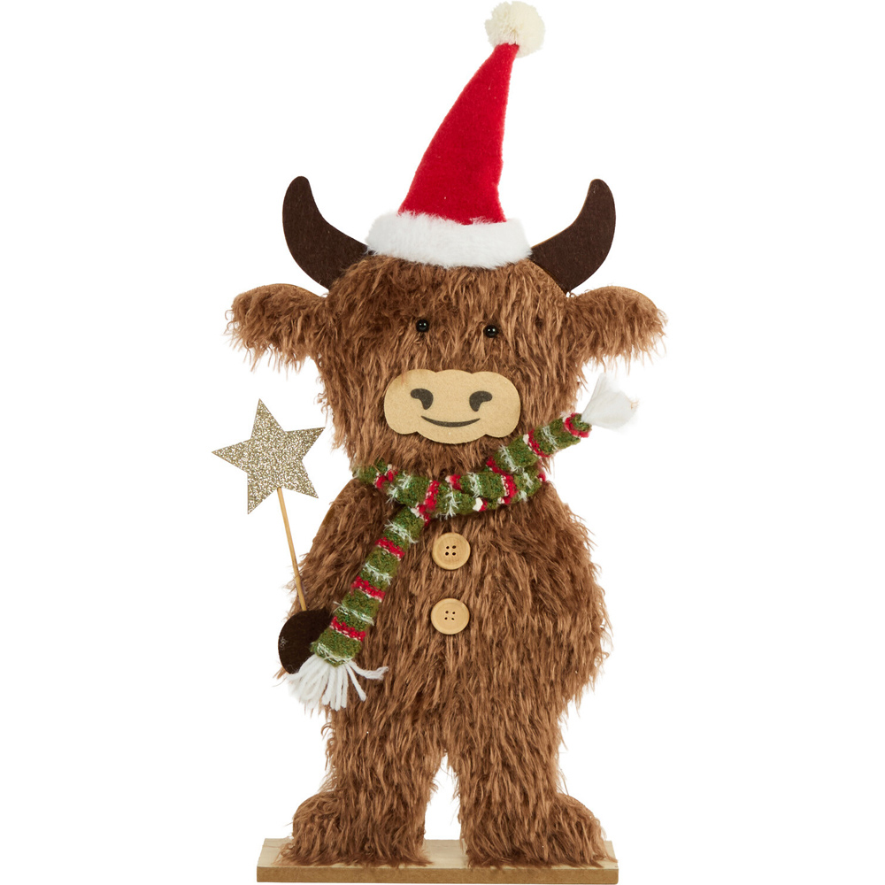 Christmas Highland Cow Standing Decoration Brown Image 1