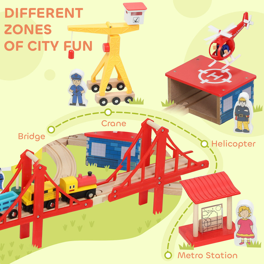 Tommy Toys AIYAPLAY 133 Piece Wooden Toy Train Set with Crane Image 6