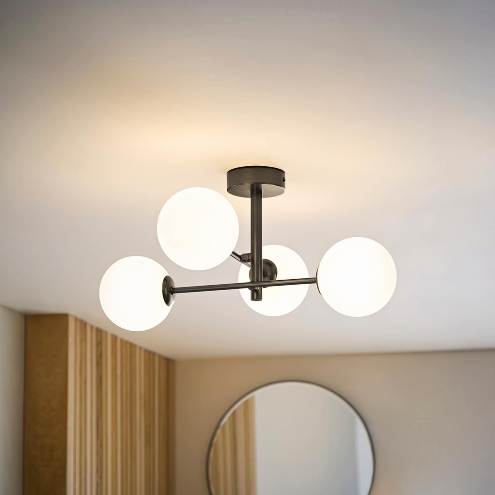 ValueLights Darla 4-Way Brushed Brass Frosted Glass Globe Shade Ceiling Light with Bulb Image 6