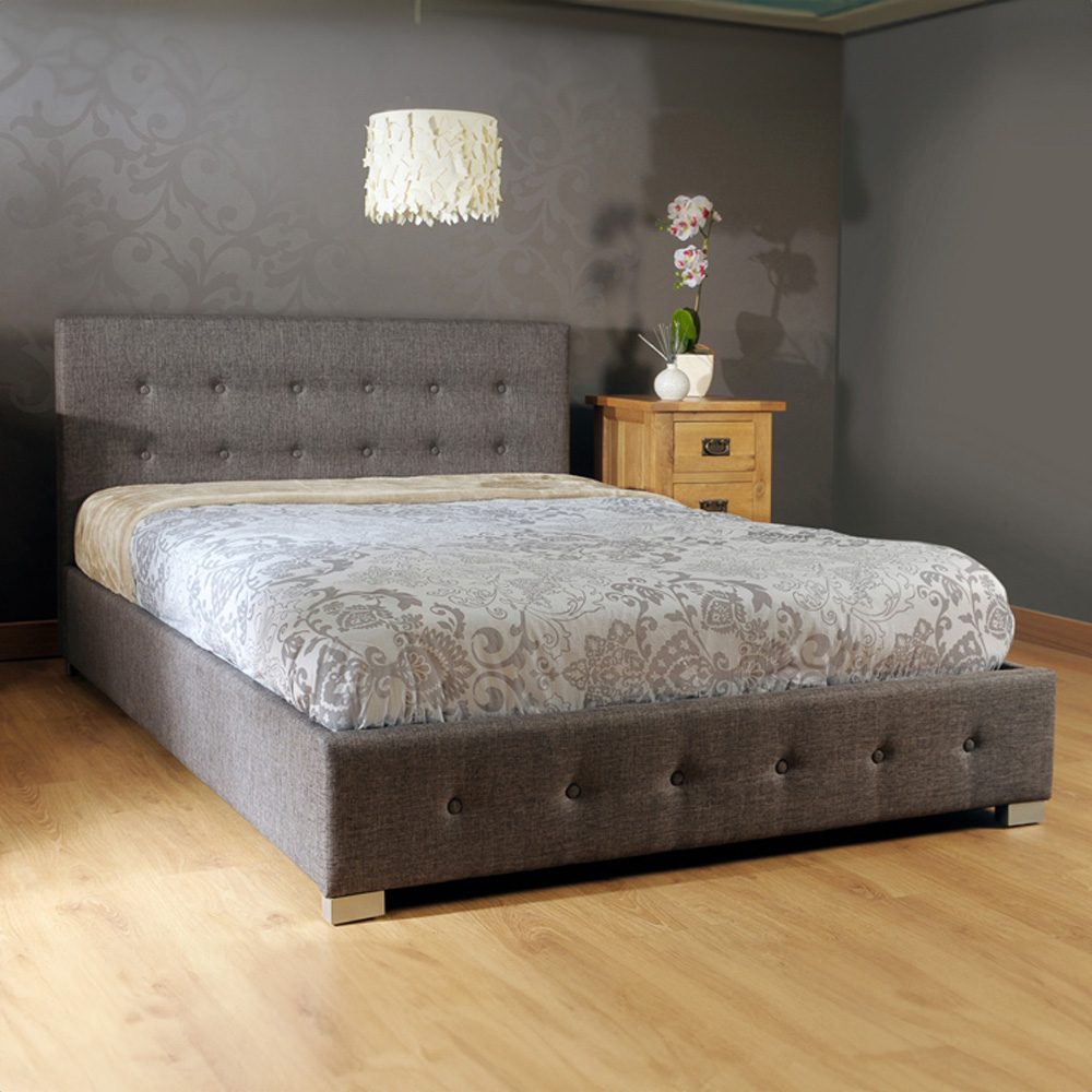 Brooklyn Double Grey Fabric Storage Ottoman Bed Image 1