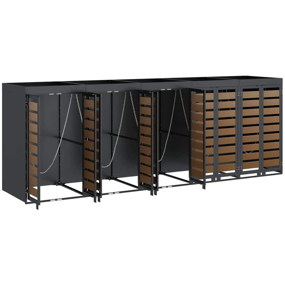 vidaXL Anthracite 5 Wheelie Bin Storage Shed with HDPE Door and Planter Roof Image 4