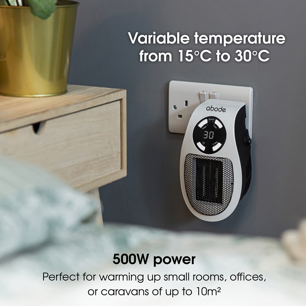 Abode APH1001 White Ceramic Plug-in Heater 500W Image 4