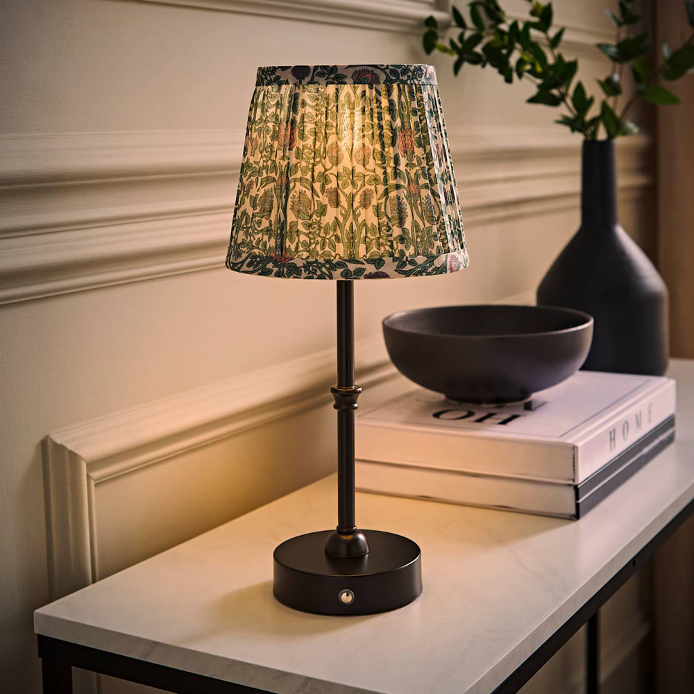 ValueLights Lowe Green Floral Pleated Shade Black Rechargeable Table Lamp with Bulb Image 2