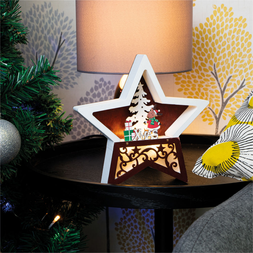 St Helens Multicolour Festive Light Up Wooden Christmas Star Image 2