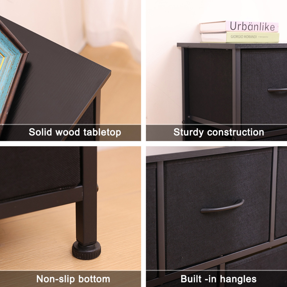 Alivio 5 Drawer Black Fabric Chest of Drawers with Steel Frame and Wood Top Image 6