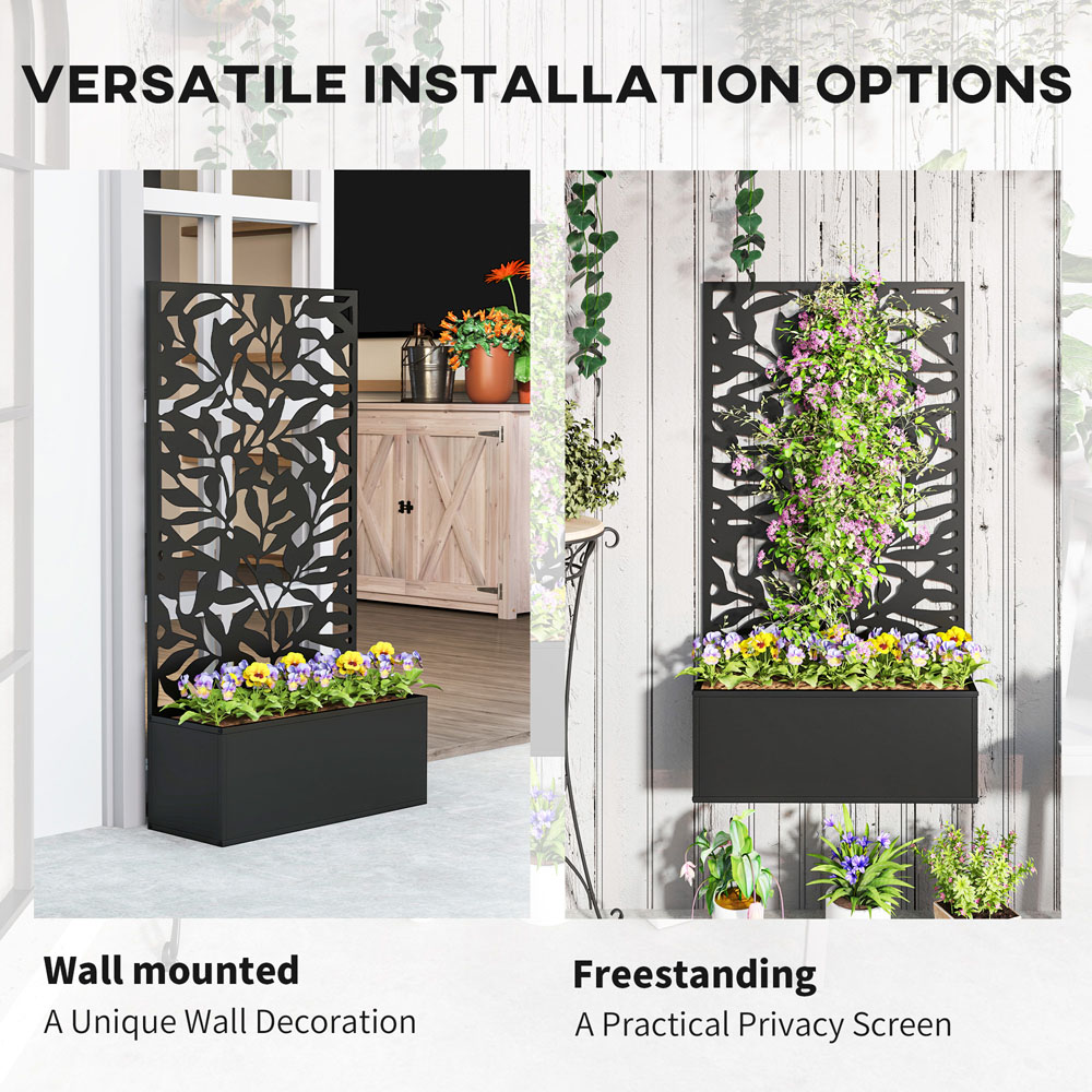 Outsunny Black Metal Raised Garden Bed with Trellis 113 x 23 x 61cm Image 7