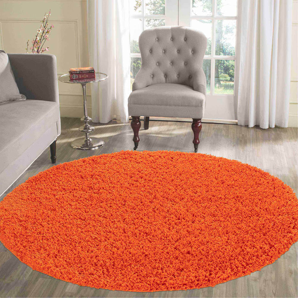 Desire Rugs Oxford Orange Plain Round Shaggy Rug 120 x 120cm Image 2