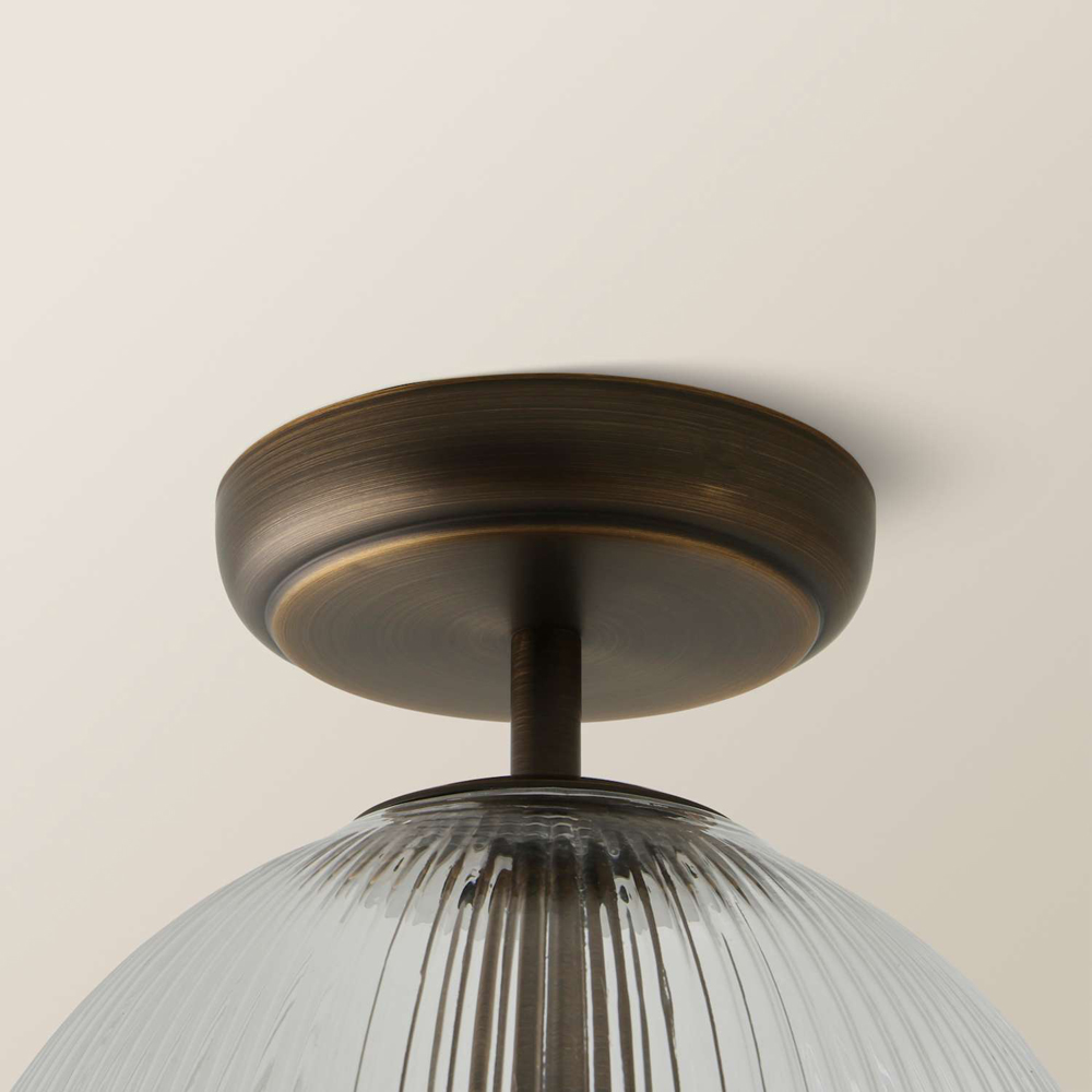 ValueLights Kempton Brushed Brass Ribbed Globe Shade Flush Ceiling Light with Bulb Image 4