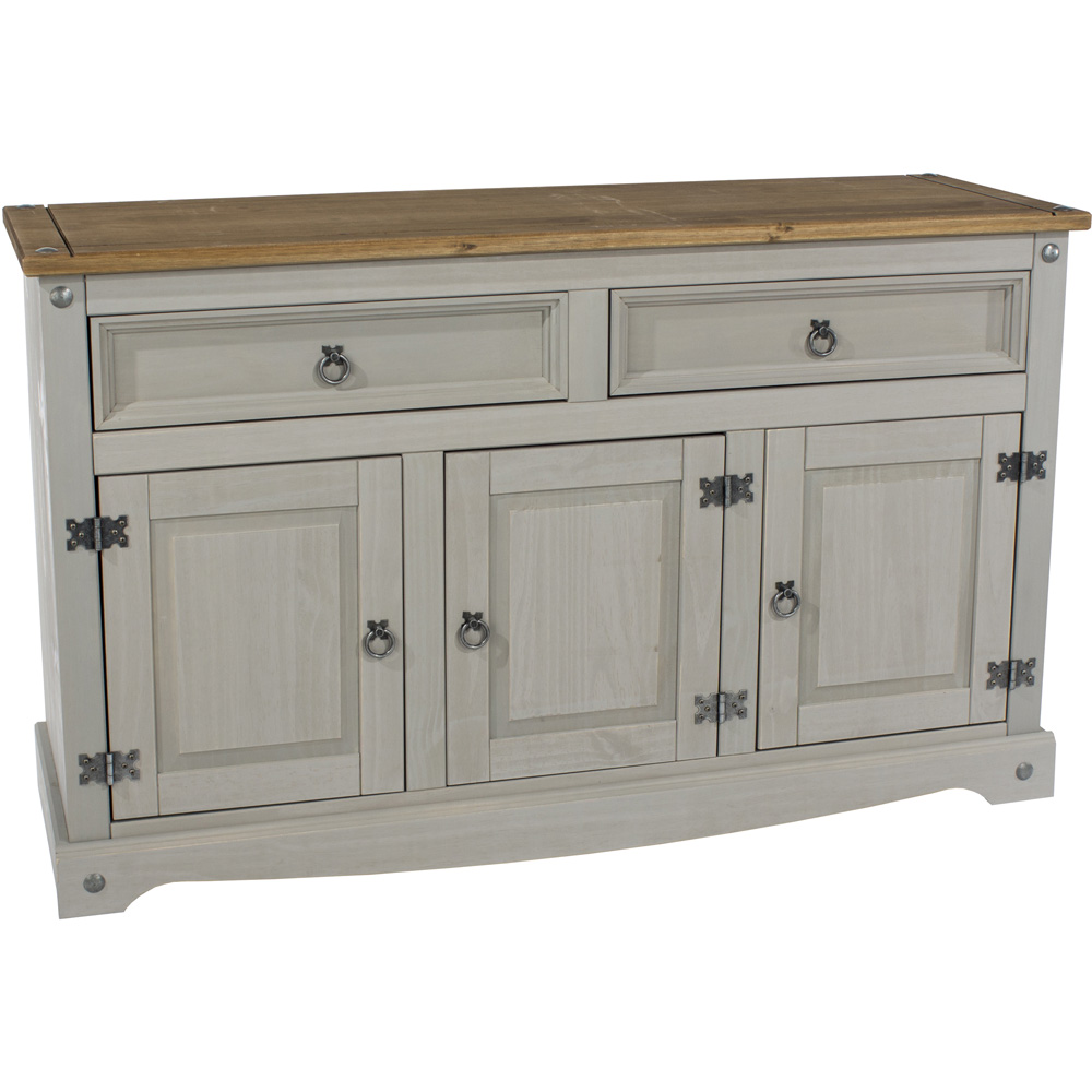 Corona 3 Door 2 Drawer Grey Washed Wax Finish Medium Sideboard Image 4