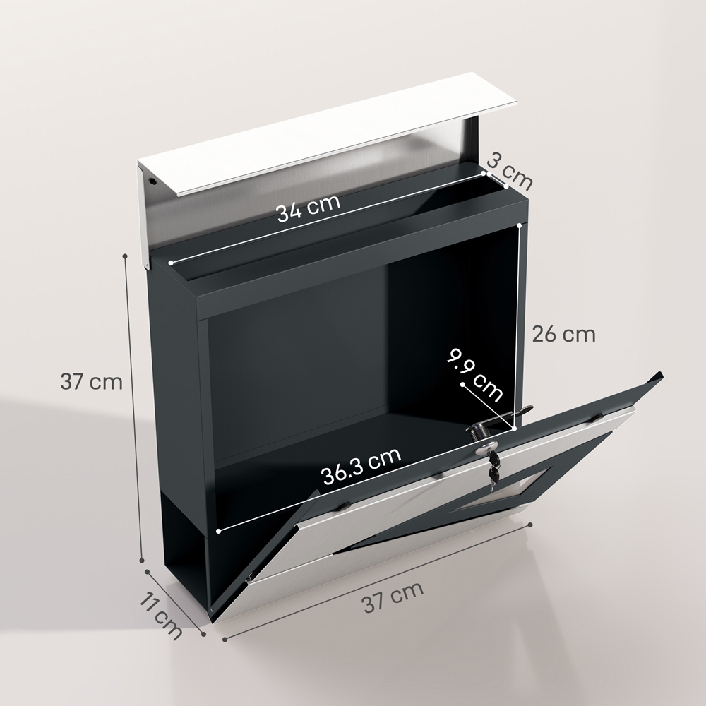 HOMCOM Weatherproof Wall Mounted Mailbox with Lock Image 9