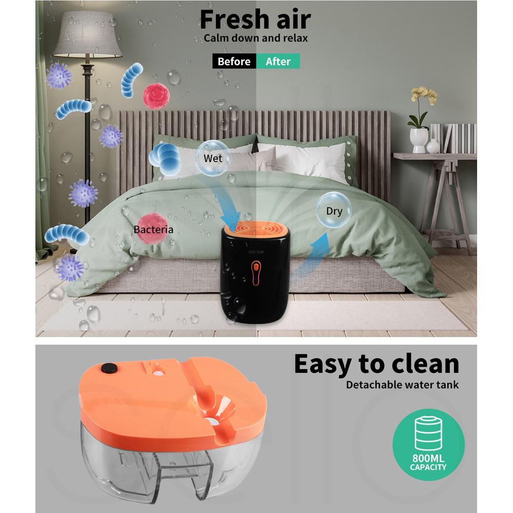 Spector Moisture Black and Orange Mini Dehumidifier 800ml Image 9