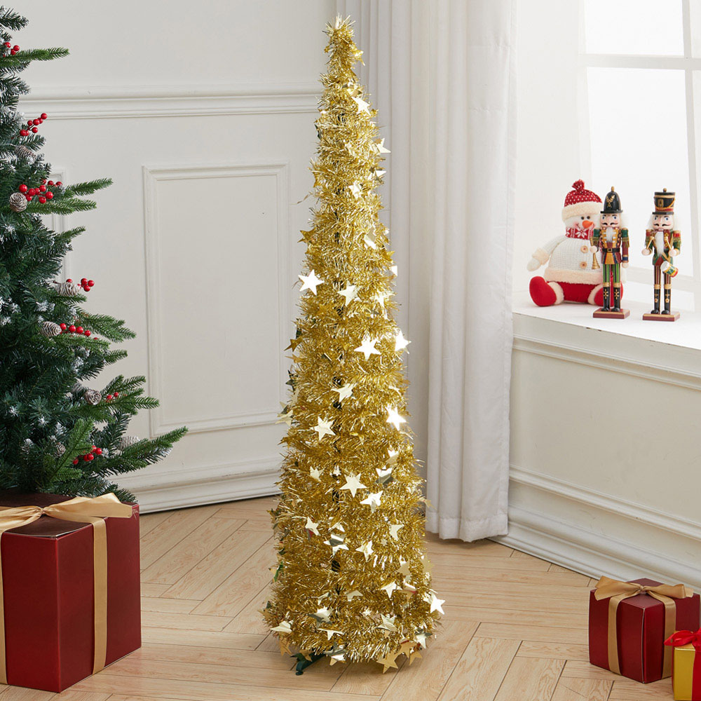 Living and Home Gold Pop Up Tinsel Christmas Tree with Base 4ft Image 2