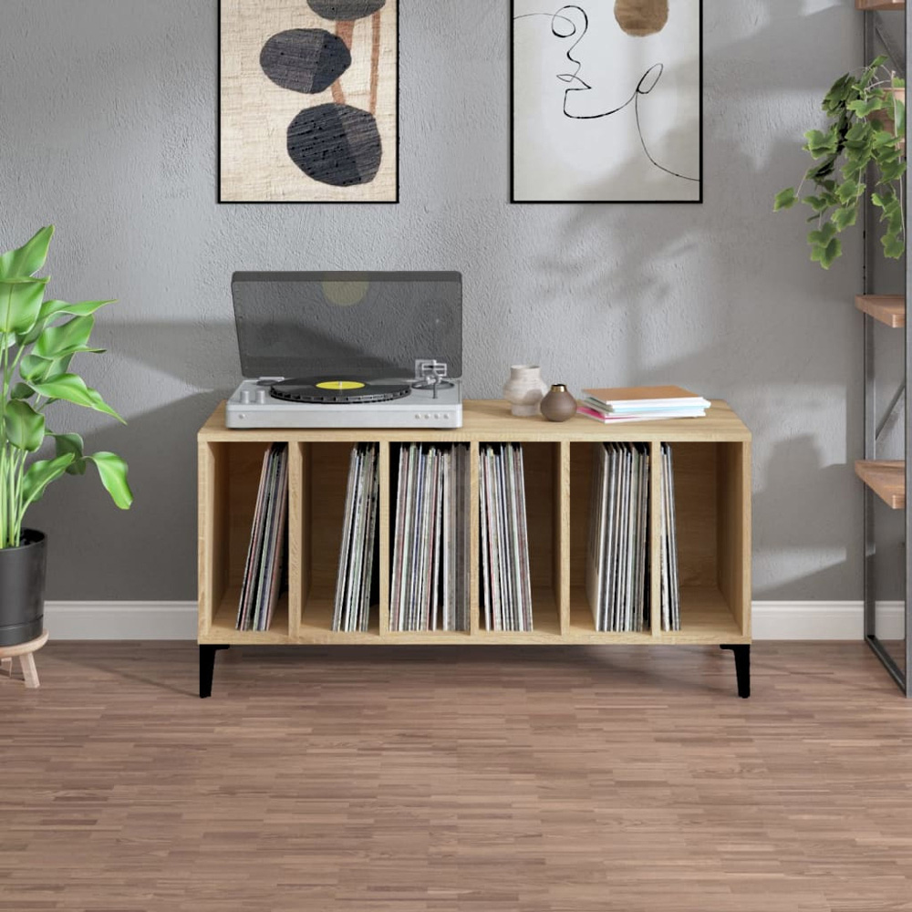 vidaXL 6 Shelf Sonoma Oak Record Cabinet Image 7