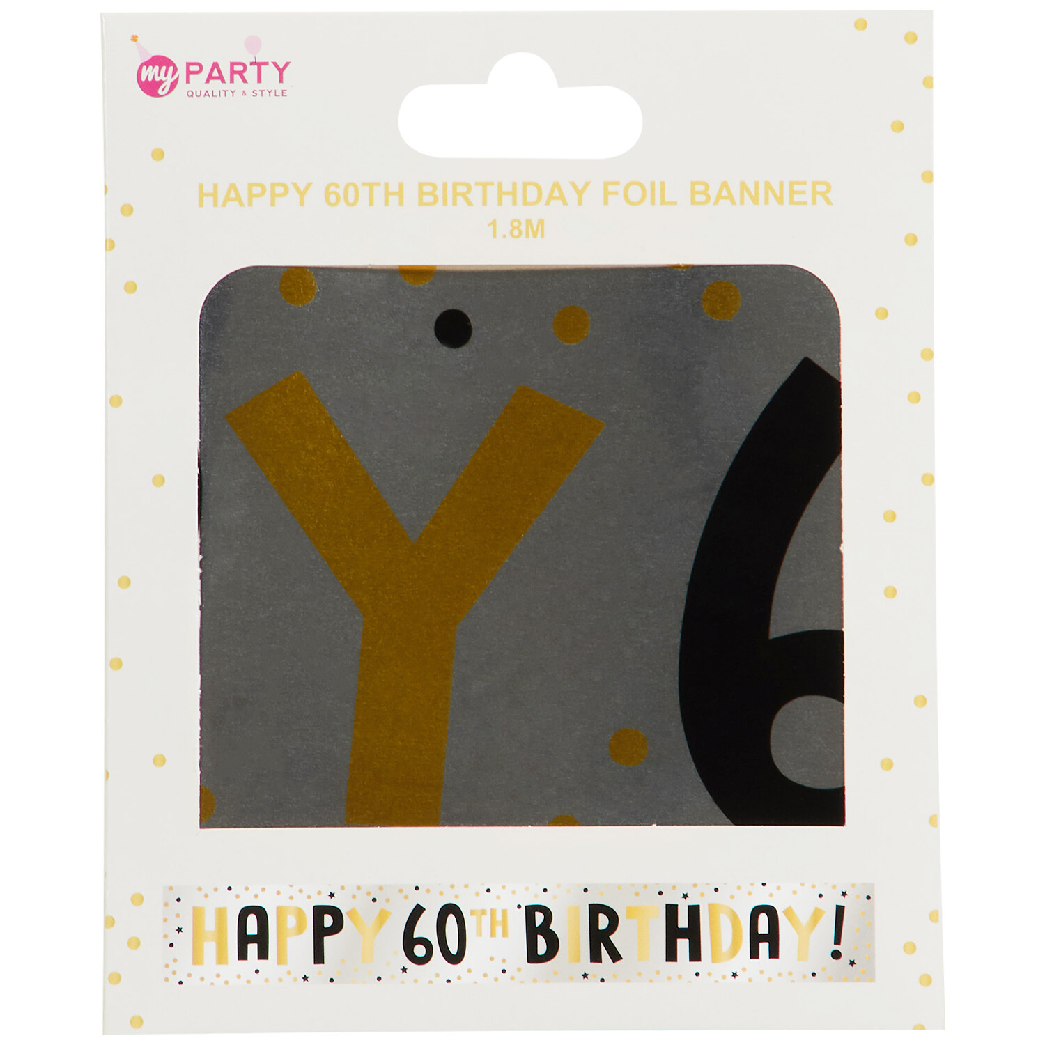 Happy 60th Birthday Foil Banner - Black and Gold Image 1