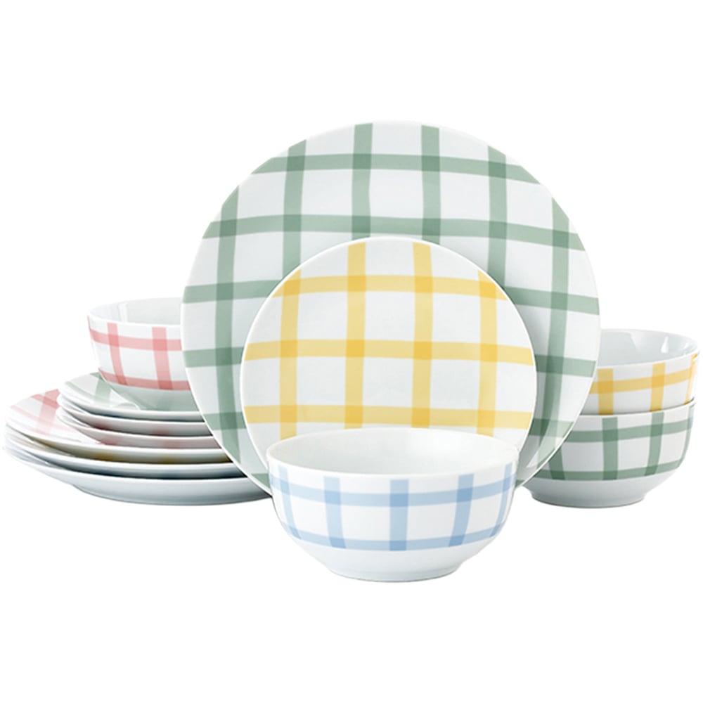 Waterside Gingham Pastels 12 Piece Dinner Set Image 1