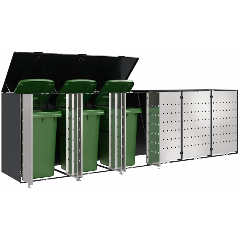 vidaXL Anthracite 6 Wheelie Bin Storage Shed with Stainless Steel Door Image 3