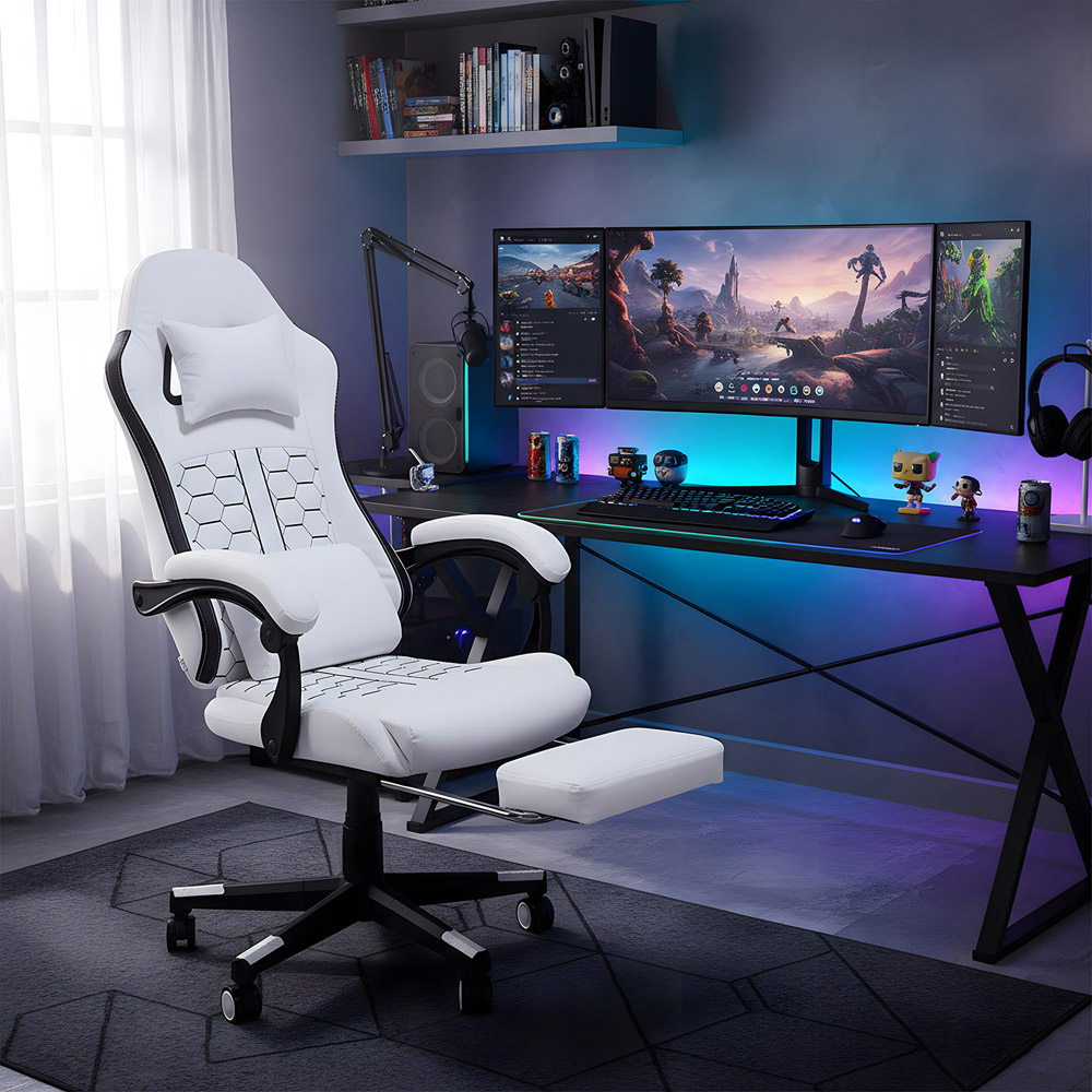 Living and Home White and Black Reclining Backrest Gaming Chair with Massage and Footrest Image 7