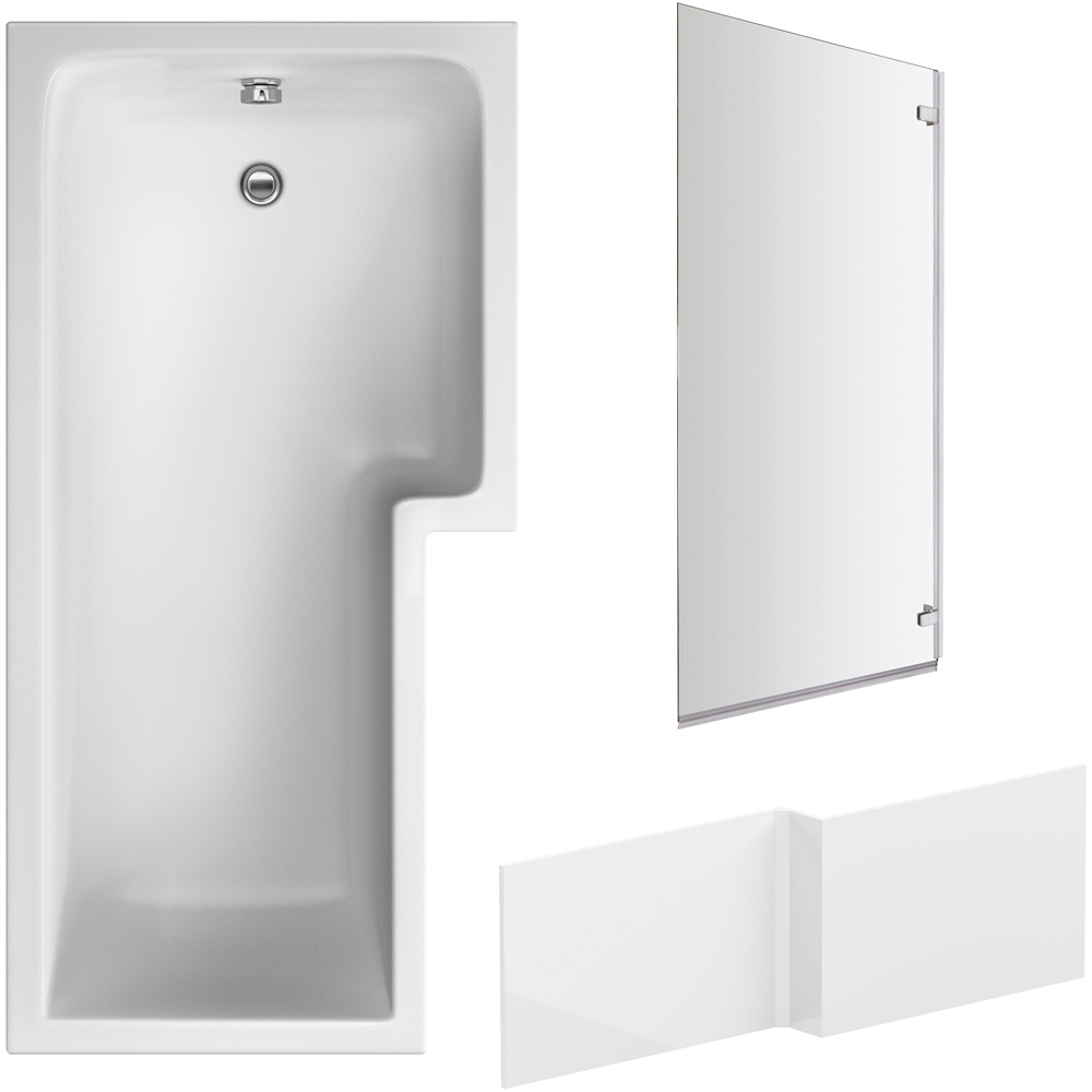 nuie 1700mm Right Hand Square Bath with Panel and Chrome Screen Image 1