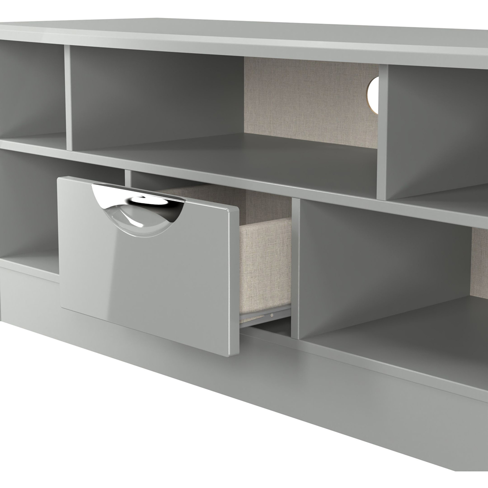Crowndale Camden Single Drawer 5 Shelf Grey Gloss and Dusk Grey Low Corner TV Unit Ready Assembled Image 6