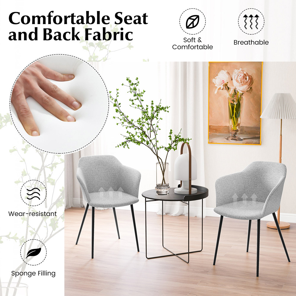 Costway Set of 2 Off White Ergonomic Backrest Dining Chair with Wide Armrest Image 4