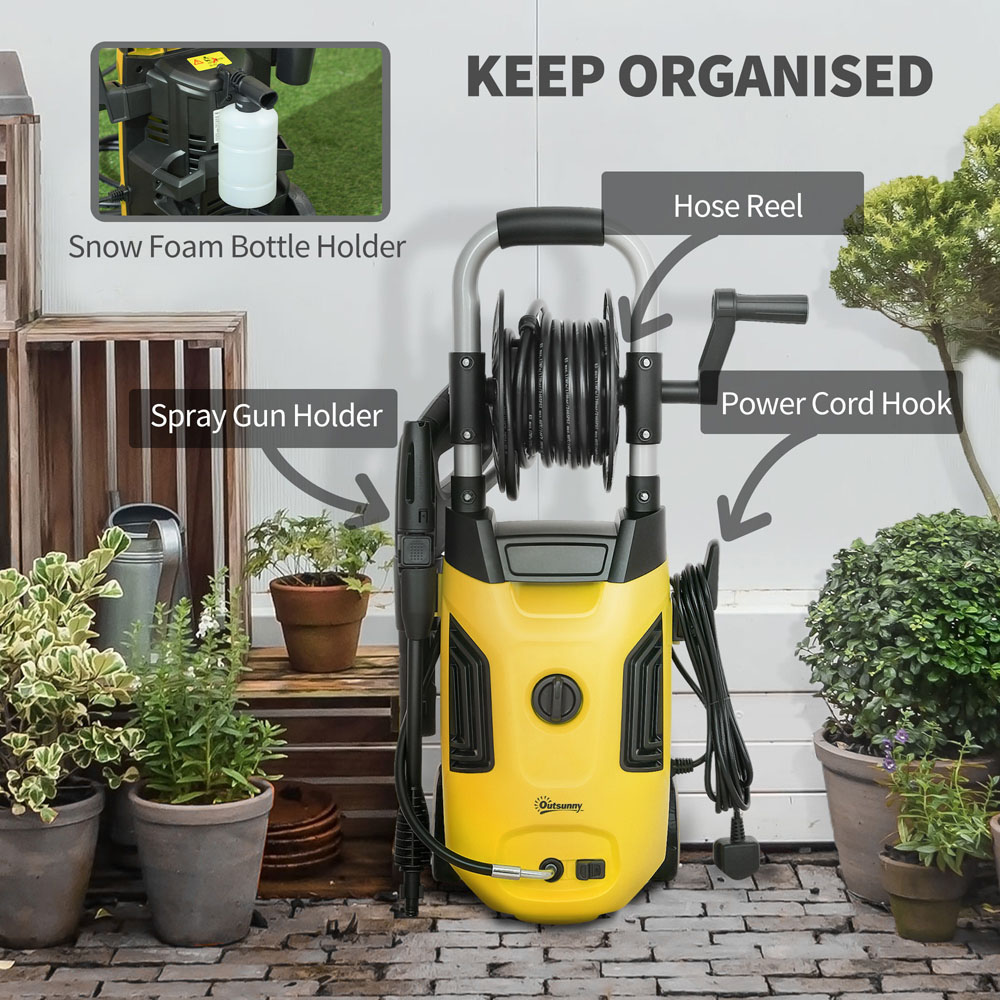 Outsunny 1800W Yellow Pressure Power Washer with 6m Hose and Hose Reel 150Bar Image 5
