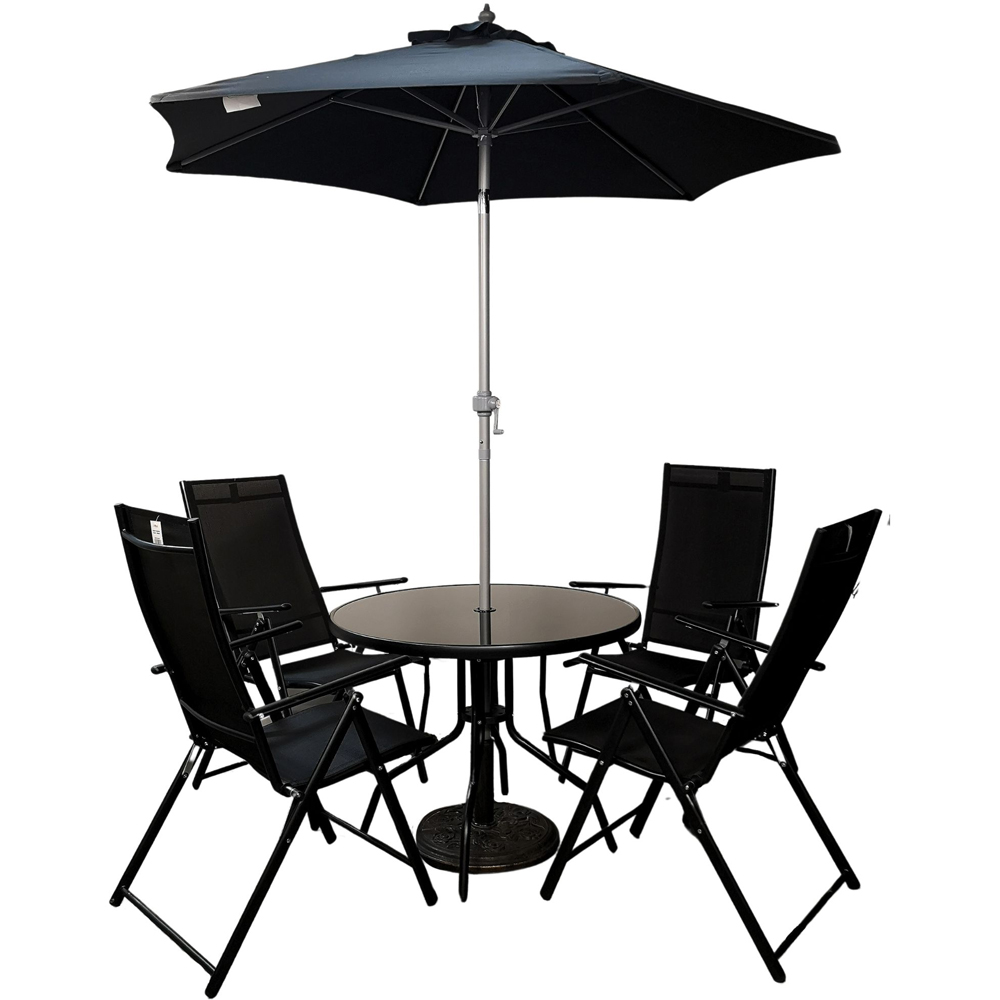 Samuel Alexander 4 Seater Round Outdoor Recliner Dining Set with Black Parasol Image 2