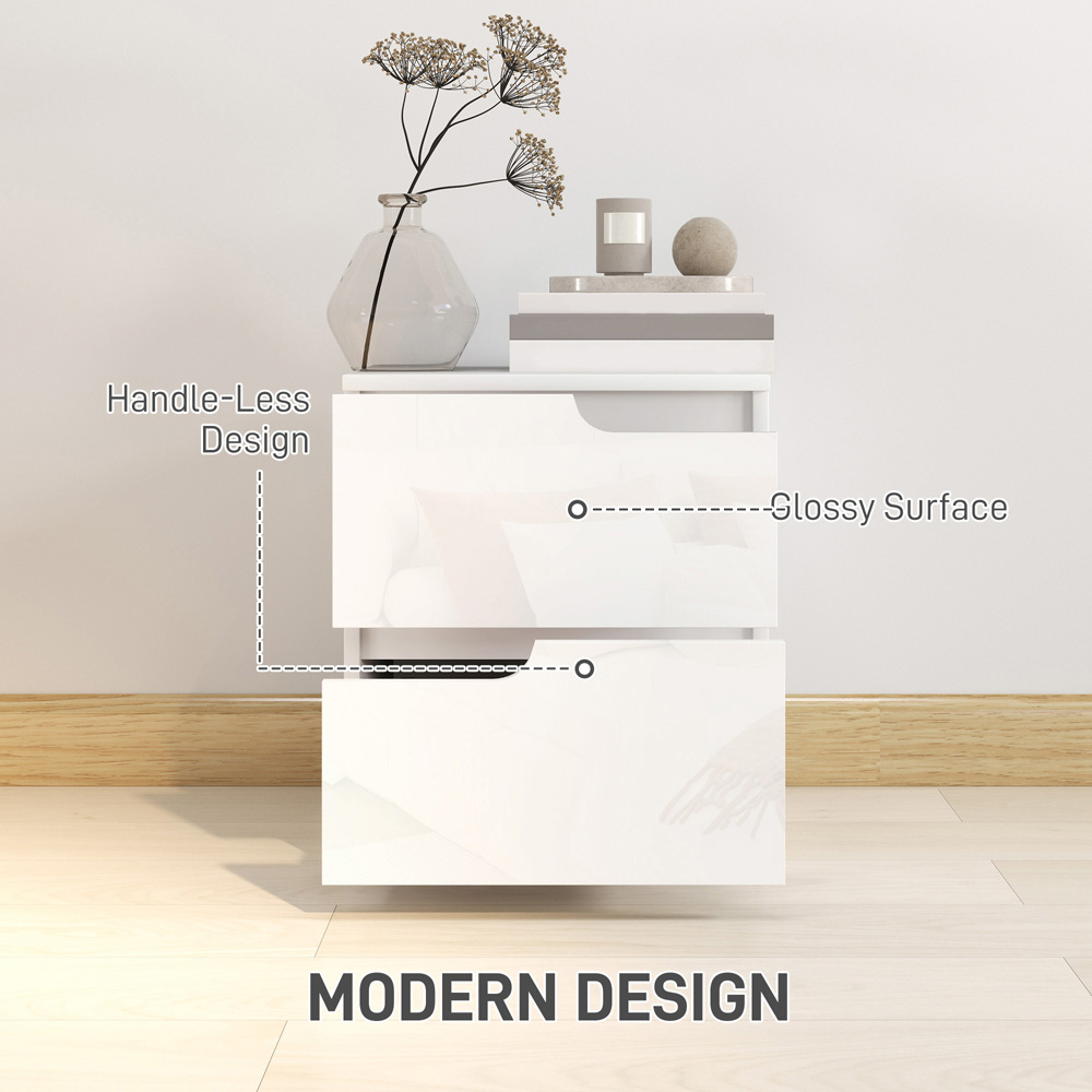 Portland 2 Drawer White Modern Bedside Table Image 8