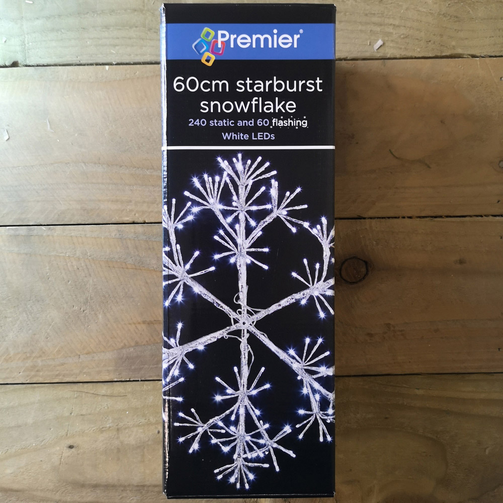 Premier 300 White LED Silver Starburst Snowflake Light 60cm Image 9