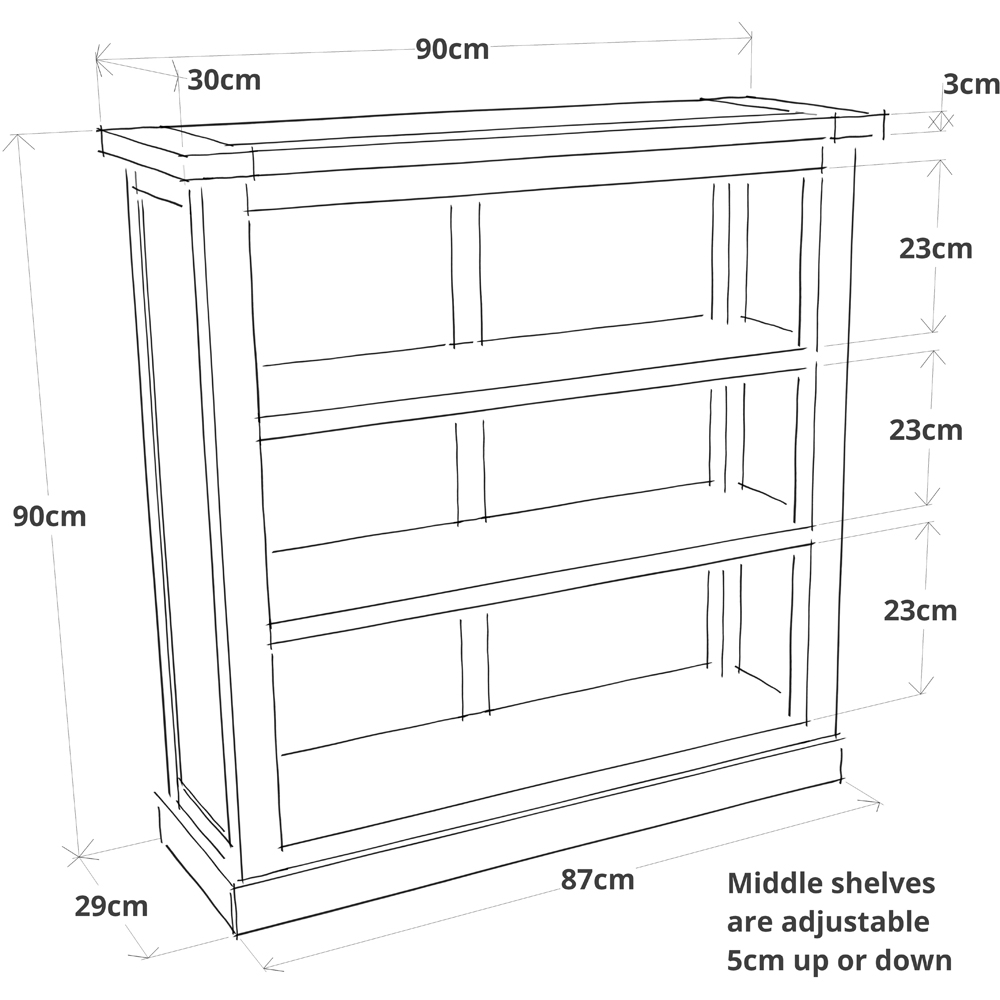 Lucca 3 Shelf Waxed Bookcase Image 9