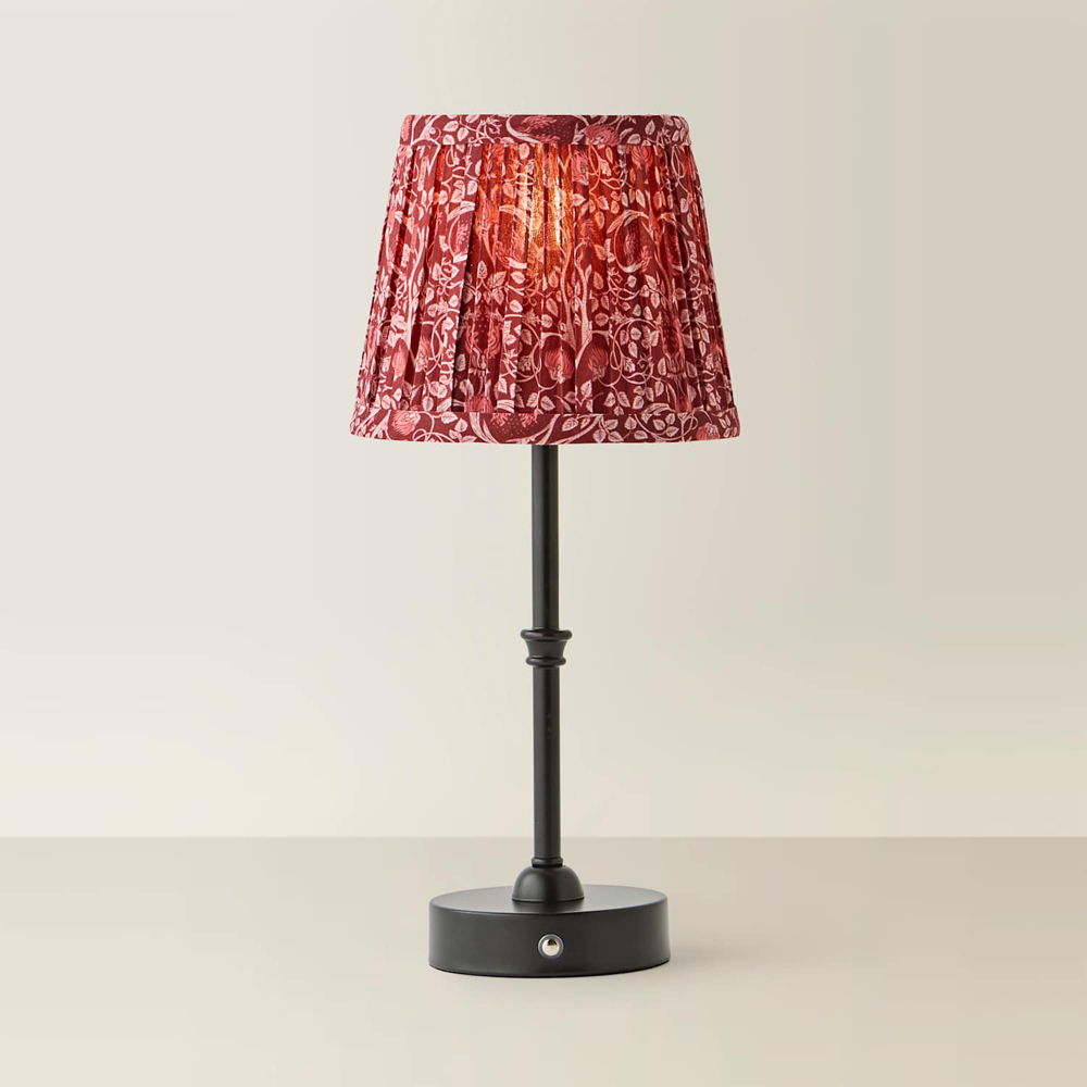 ValueLights Lowe Burgundy Floral Pleated Shade Black Rechargeable Table Lamp with Bulb Image 3