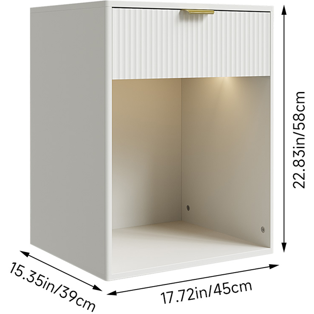Living and Home Single Drawer White Bedside Table with Power and RGB Light Strip Set of 2 Image 9