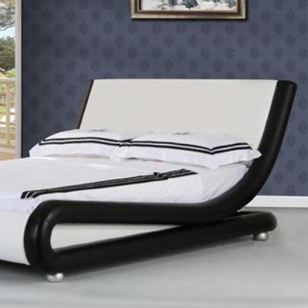 Brooklyn Double Black and White Italian Faux Leather Bed Frame Image 2