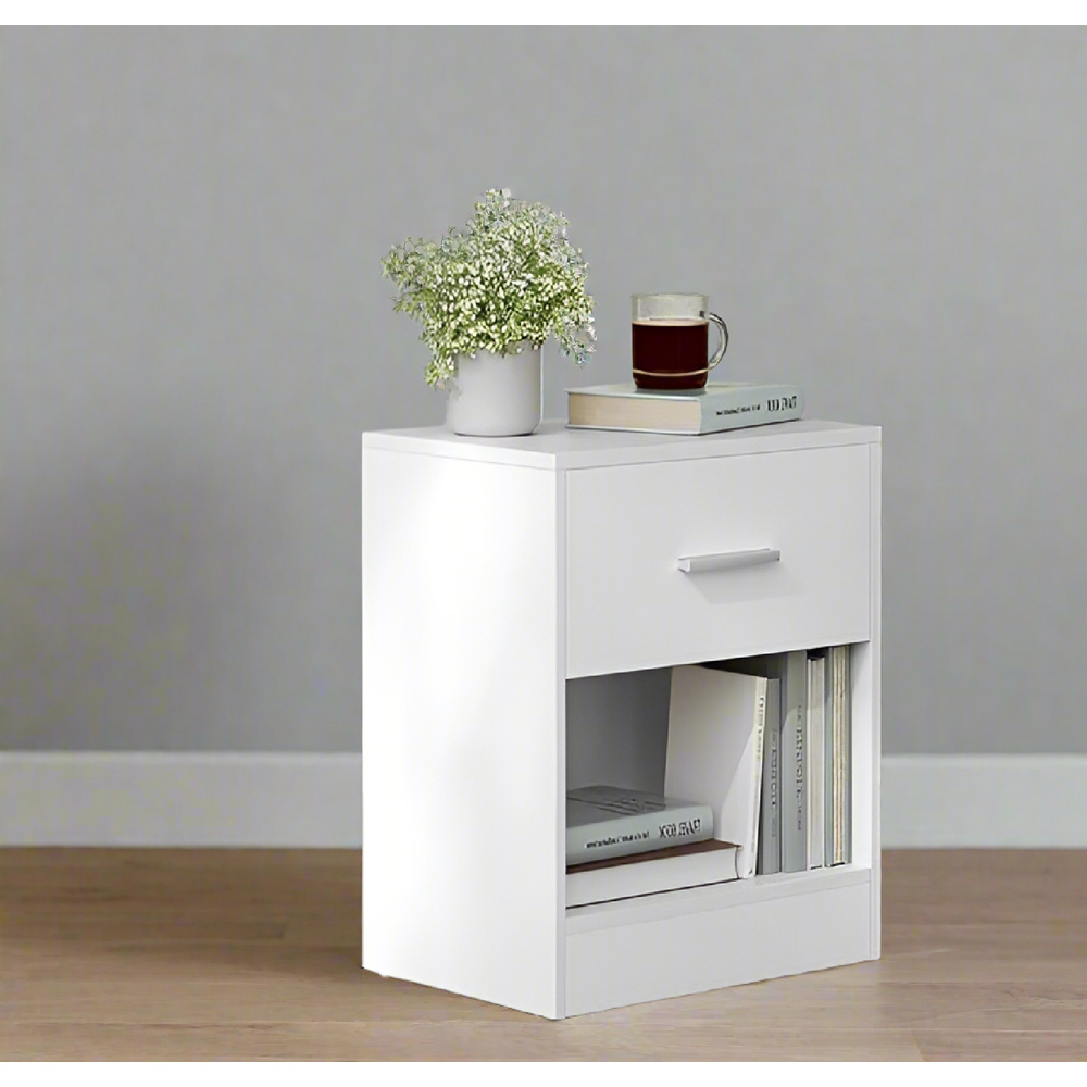 Modcraft Single Shelf Single Drawer White Bedside Table Set of 2 Image 7
