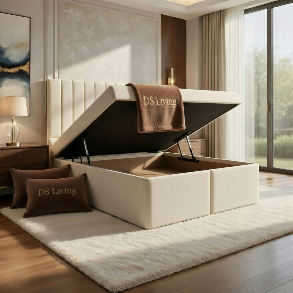 DS Living Aria Super King Size Cream Plush Ottoman Bed Image 2